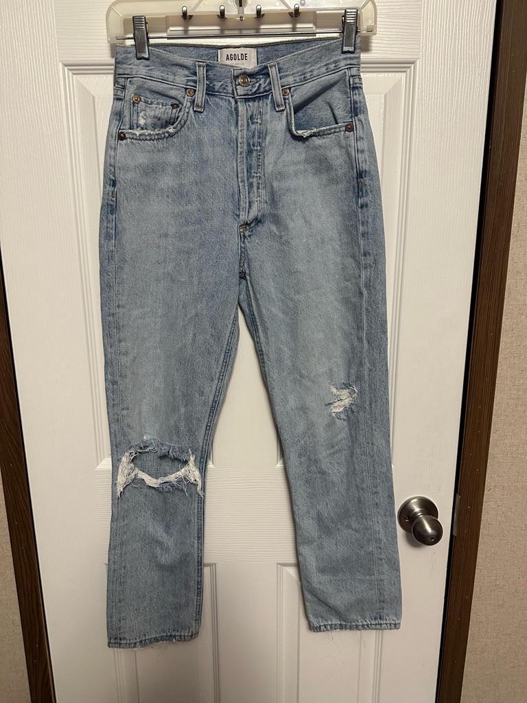 Agolde Light Blue Ripped Straight Leg Jeans
